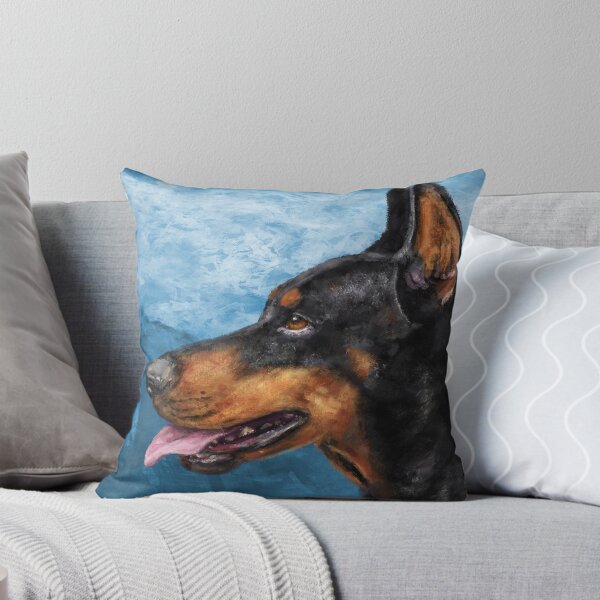Item preview, Gorgeous Doberman Painting on Blue Background designed and sold by ibadishi.