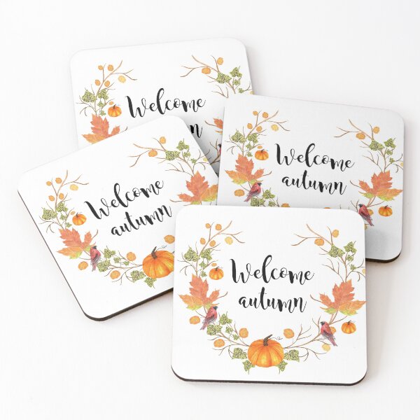 Item preview, welcome autumn pumpkin leaves and birds designed and sold by latiendadearyam.