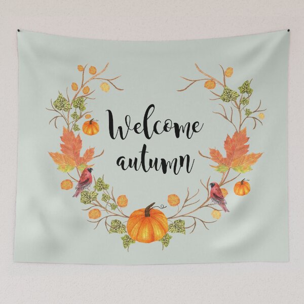 Item preview, welcome autumn pumpkin leaves and birds designed and sold by latiendadearyam.