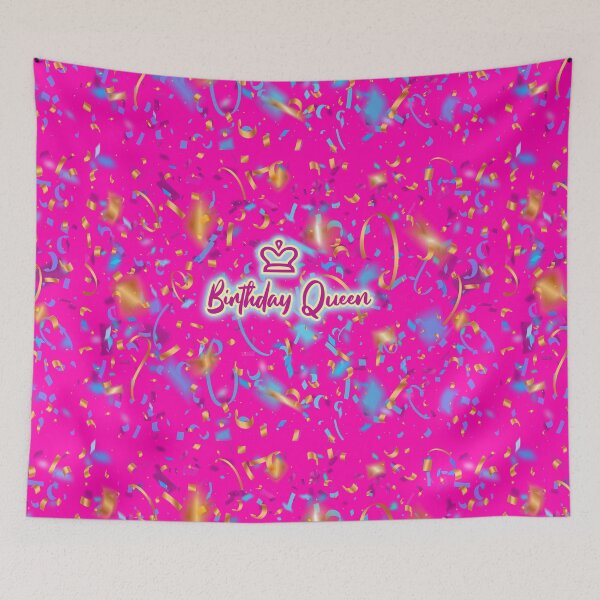 Item preview, Birthday Queen in pink confetti and streamers - birthday designed and sold by MadandMean.
