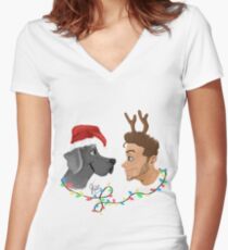 X-mas pups Women's Fitted V-Neck T-Shirt