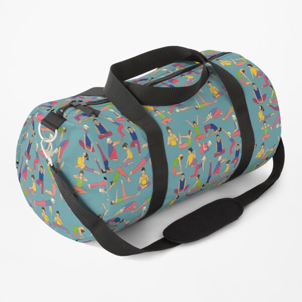 Yoga Poses on blue background Duffle Bag