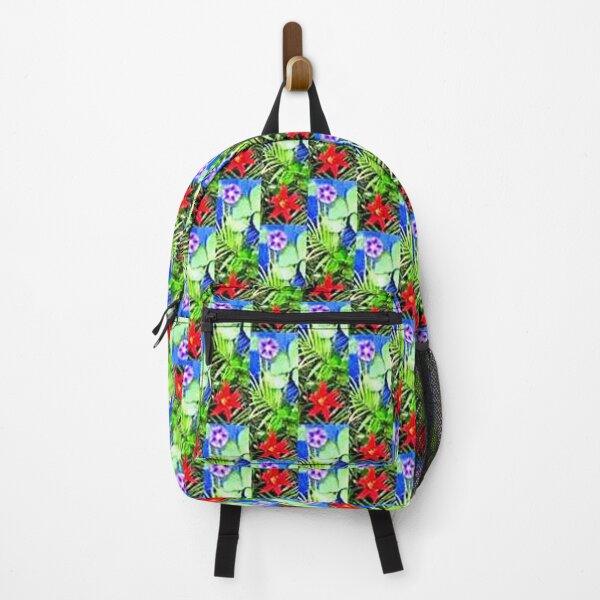Item preview, EXPLOSION 6 flowers leaves lily star ipomée palm phoenix background blue green red nature designed and sold by dragonemma.