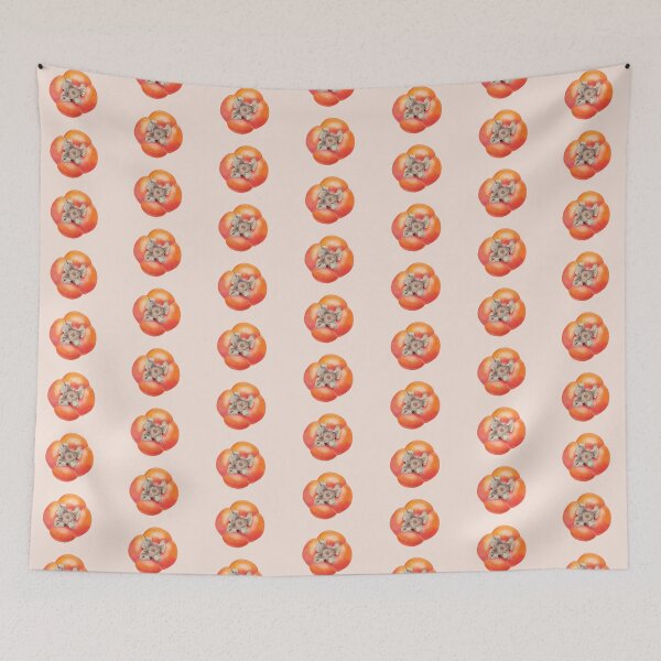 Aperçu de l'œuvre Art orange, illustration de fruits kaki japonais, papier peint kaki, fond beige créée et vendue par nkdttr.