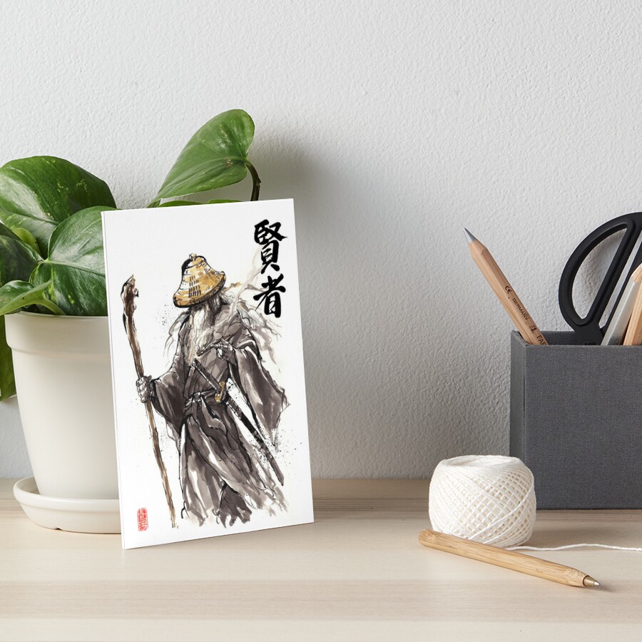 kenja-wise-man-wizard-samurai-with-japanese-calligraphy-art-board