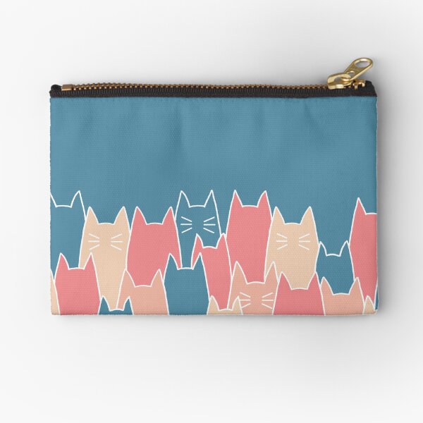 Simple Cat Pattern Blue Zipper Pouch