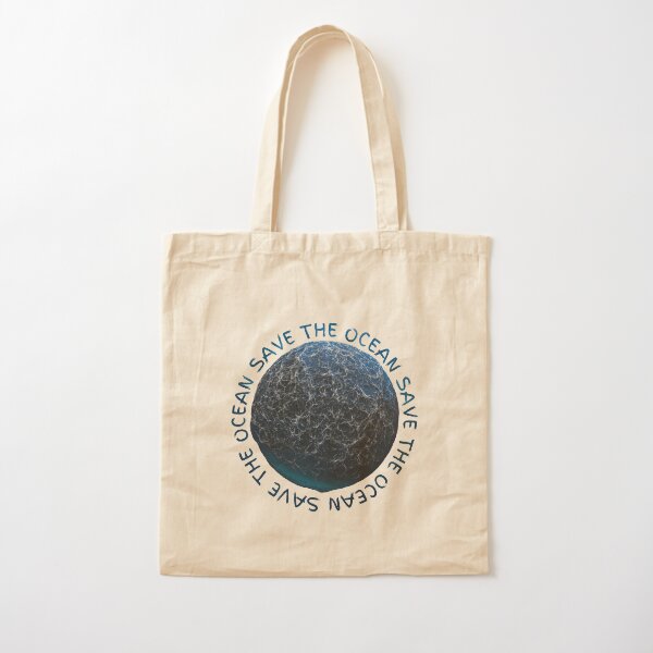 Save the Ocean Text and World Cotton Tote Bag