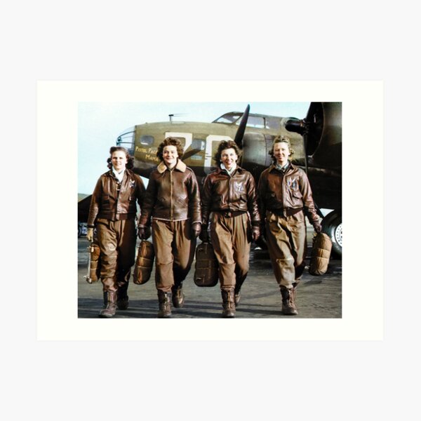 Four female pilots leaving their ship, Pistol Packin' Mama, at the four engine school at Lockbourne AAF. World War II, 1944. Art Print