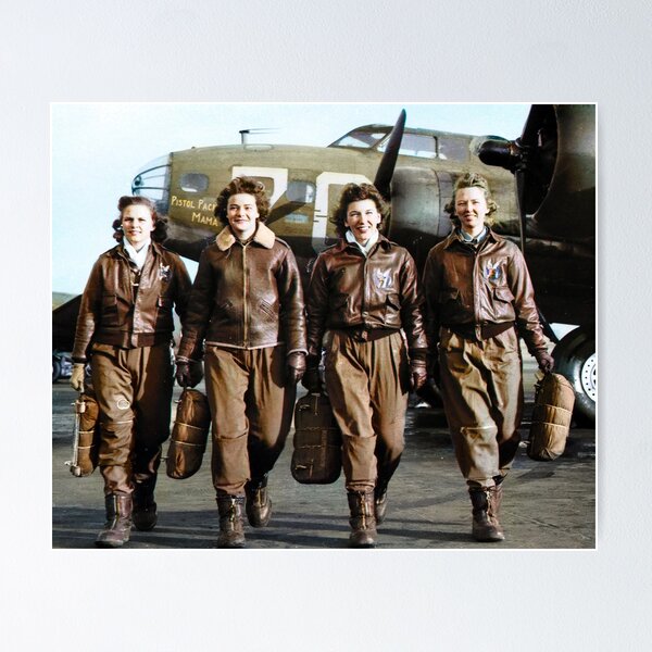 Item preview, Four female pilots leaving their ship, Pistol Packin' Mama, at the four engine school at Lockbourne AAF. World War II, 1944. designed and sold by Marina Amaral.