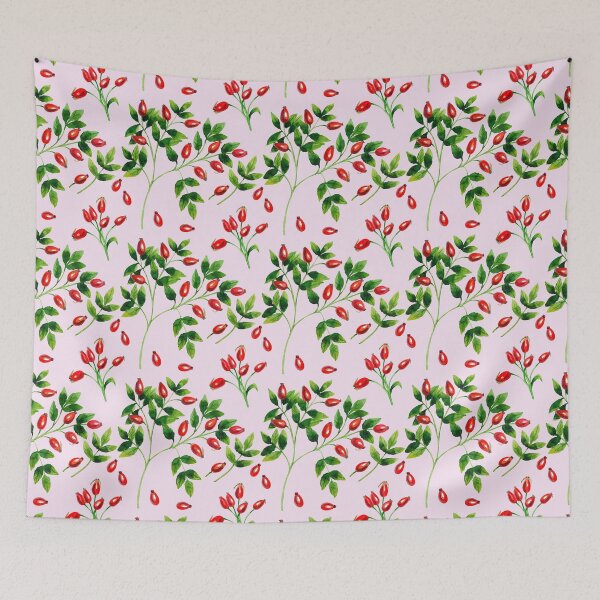 Item preview, Rosehip berries with leaves watercolor pattern. designed and sold by Colibri77.