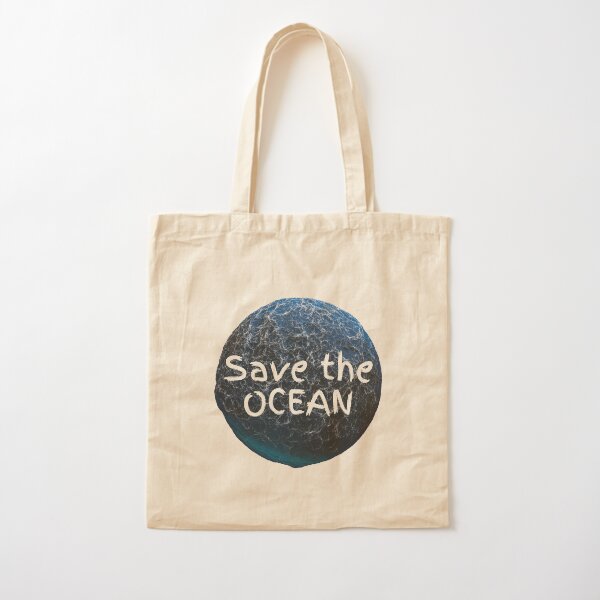 Save the Ocean World and waves with Text Cotton Tote Bag