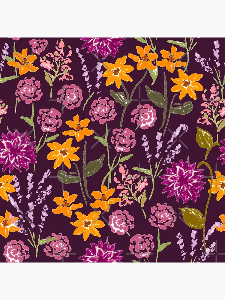 "Fall Garden in Eggplant by Tea with Xanthe" Sticker by Teawithxanthe