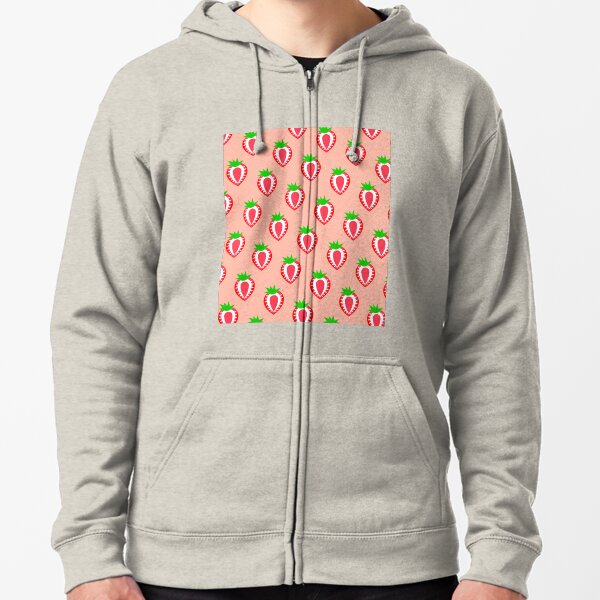 Strawberry Pattern - Cute Pink Cartoon Zipped Hoodie
