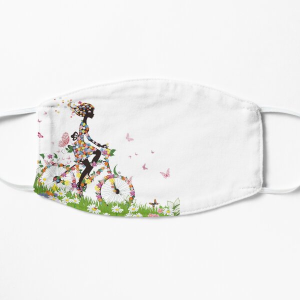 woman riding bicycle with flowers illustration, Bicycle Flower, Colorful spring woman silhouette material Flat Mask