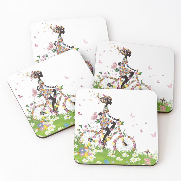 Artikelvorschau, Frau, die Fahrrad mit Blumenillustration, Fahrradblume, buntes Frühlingsfrauenschattenbildmaterial reitet entworfen und verkauft von Halalolo.