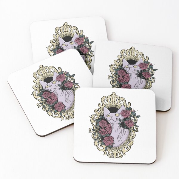 Item preview, Point Seal Lilac Hairless Sphynx Cat in a Baroque Frame Surrounded by Mystical Blue Roses - White Background designed and sold by AnanasArt.