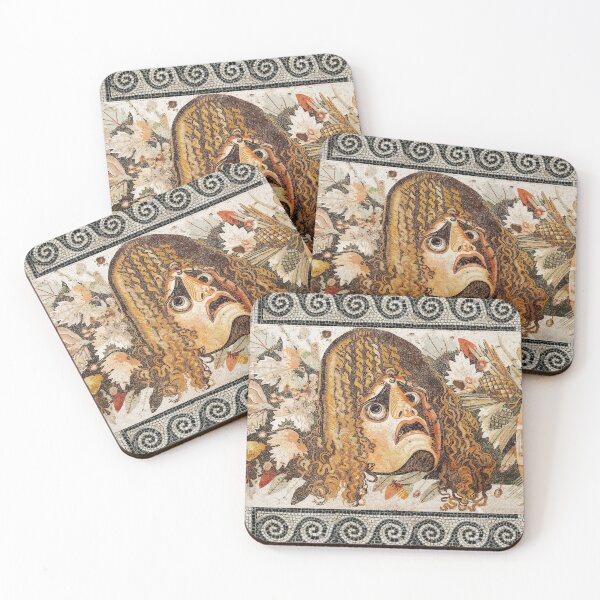 Item preview, POMPEII ,ANTIQUE ROMAN MOSAICS ,GREEK TRAGEDY THEATER MASK WITH FALL LEAVES AND PINE CONES designed and sold by BulganLumini.