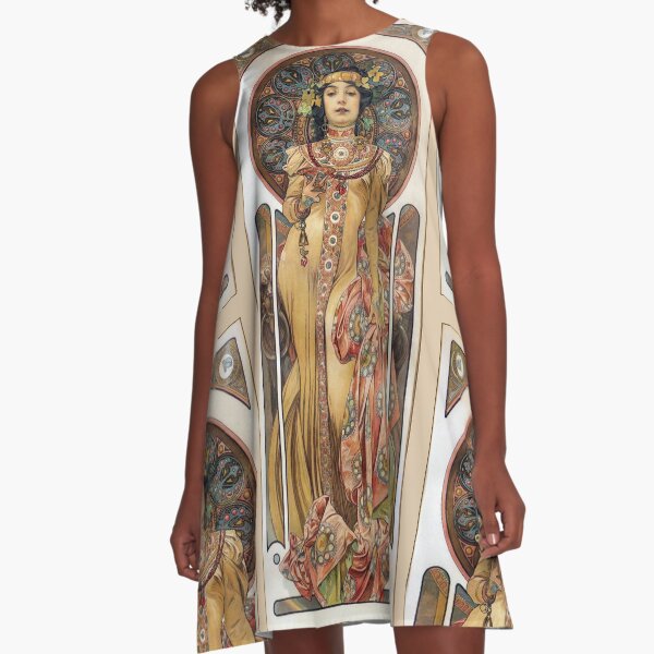Alphonse Mucha - Elegant Woman A-Line Dress