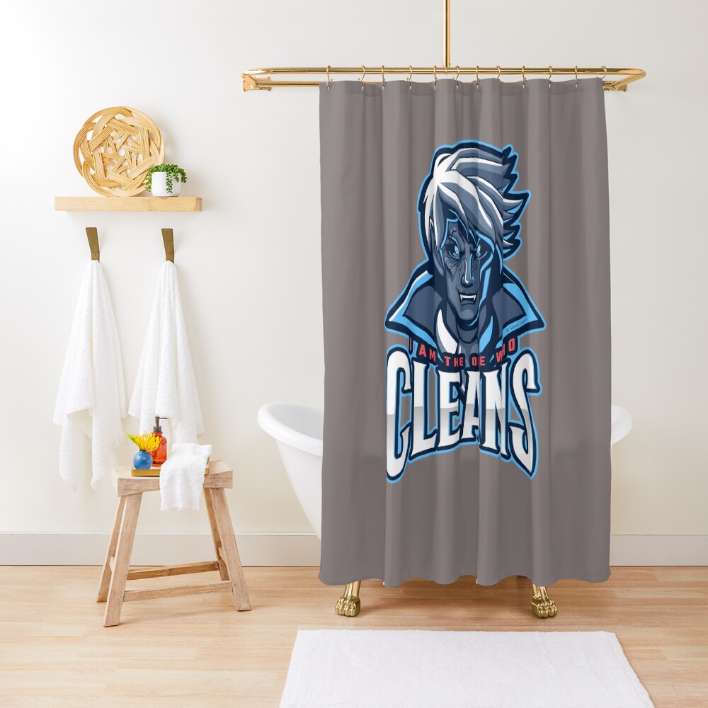 The One Who Cleans, Zombie, Vampire, Cleaning Humor Shower Curtain