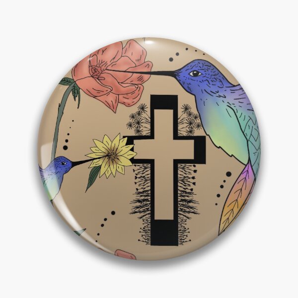 Item preview, Hummingbird flowers cross in color designed and sold by alyssascribbles.