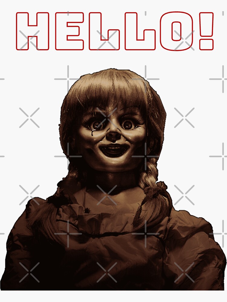 "Hello! scary haunted doll " Sticker by TotheT Redbubble