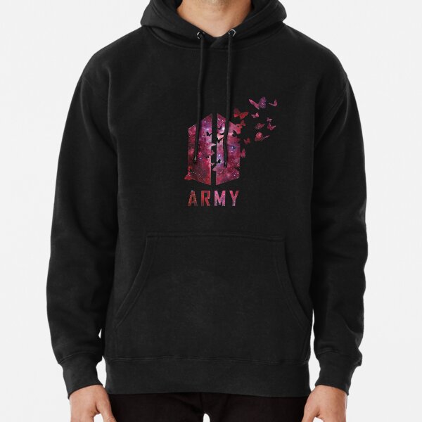 BTS Army logo with destructive butterfly (red galaxy) | Kpop Army | RM, Suga, Jin, Jimin, J-Hope, Jungkook, V Pullover Hoodie