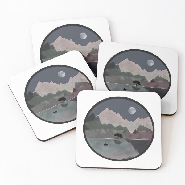 Item preview, Mountain and lake in moonlight  designed and sold by StellaWestArt.