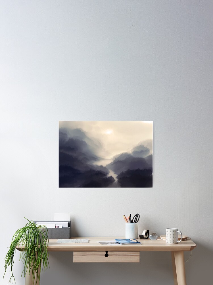Thumbnail 1 of 3, Poster, The bridge in the mist designed and sold by Petra van Berkum.