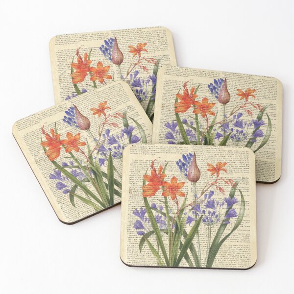 Item preview, Botanical print on old book page - garden flowers designed and sold by Art by Lilia.