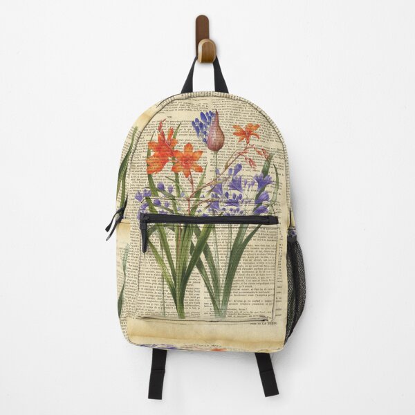 Item preview, Botanical print on old book page - garden flowers designed and sold by Art by Lilia.