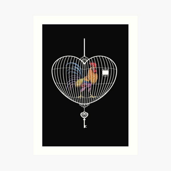 Rooster in a cage dark colour Art Print
