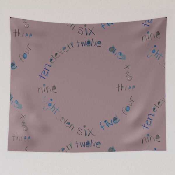 Item preview, Clock with Numbers, watercolor in mauve, muted red, blue, navy, gray designed and sold by djrunnels.
