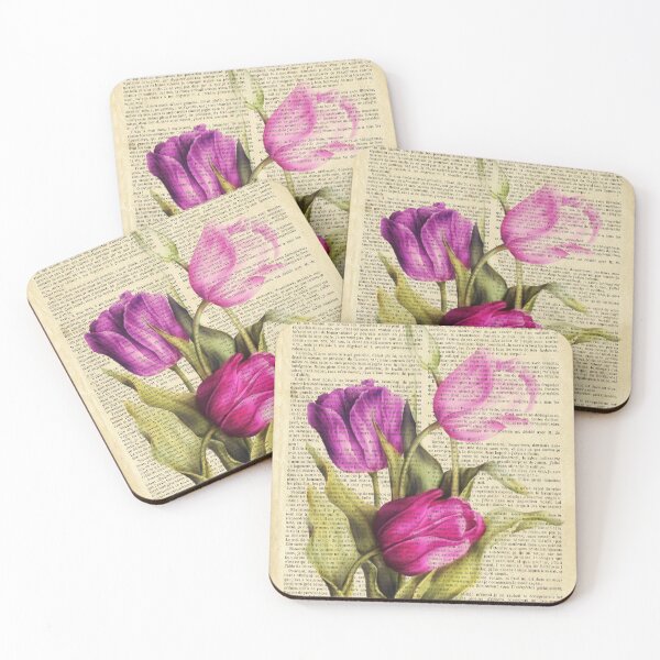 Item preview, Botanical print on old book page - tulips designed and sold by Art by Lilia.