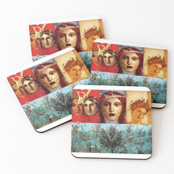 Item preview, ANTIQUE ROMAN PAINTINGS ,GREEK THEATER MASKS WITH FLOWER GARDEN designed and sold by BulganLumini.