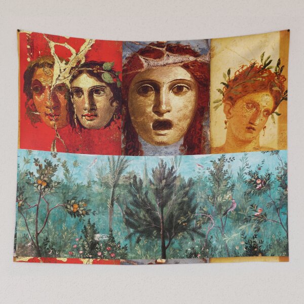 Item preview, ANTIQUE ROMAN PAINTINGS ,GREEK THEATER MASKS WITH FLOWER GARDEN designed and sold by BulganLumini.