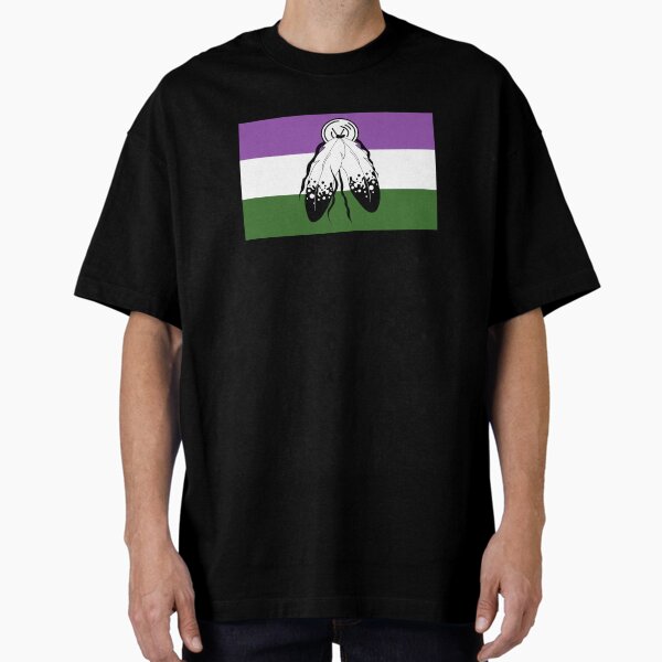 Genderqueer Pride Flag Pattern with Two Spirited Feathers Oversized T-Shirt