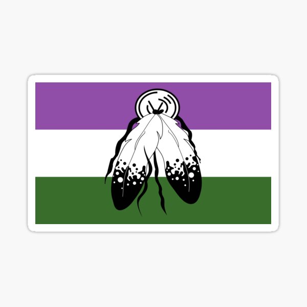 Genderqueer Pride Flag Pattern with Two Spirited Feathers Sticker