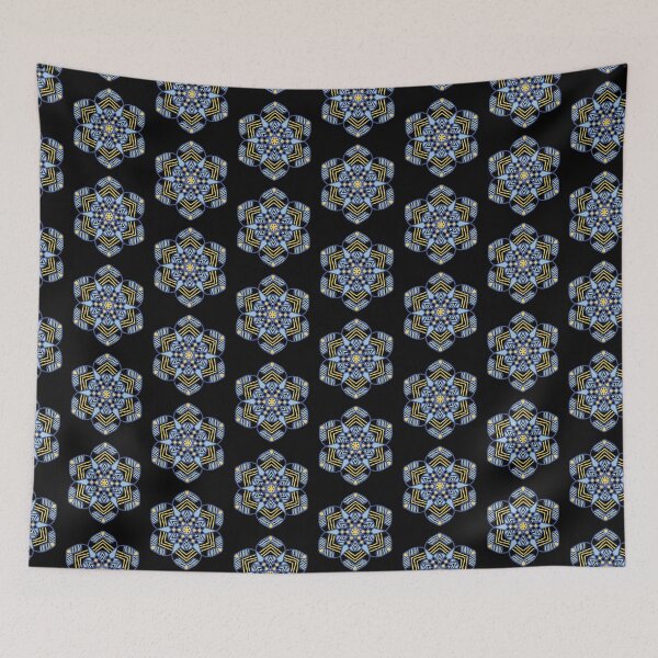 Item preview, Blue and Yellow Mandala on Black Background designed and sold by cosmicmouse.