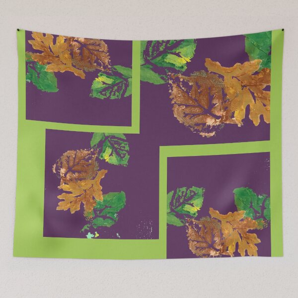 Item preview, Leaf Painting in Acrylic, Thanksgiving, digital lime green background designed and sold by djrunnels.