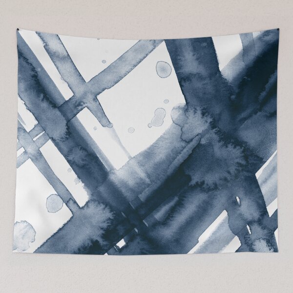 Item preview, Navy Blue Brush Strokes - Abstract Watercolor Painting no.1 designed and sold by lanakat.