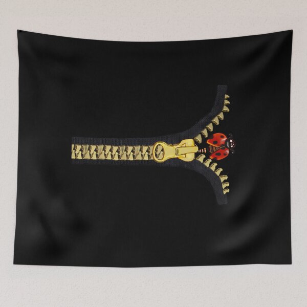 Item preview, Black with gold zipper and ladybug crawling out designed and sold by Artonmytee.