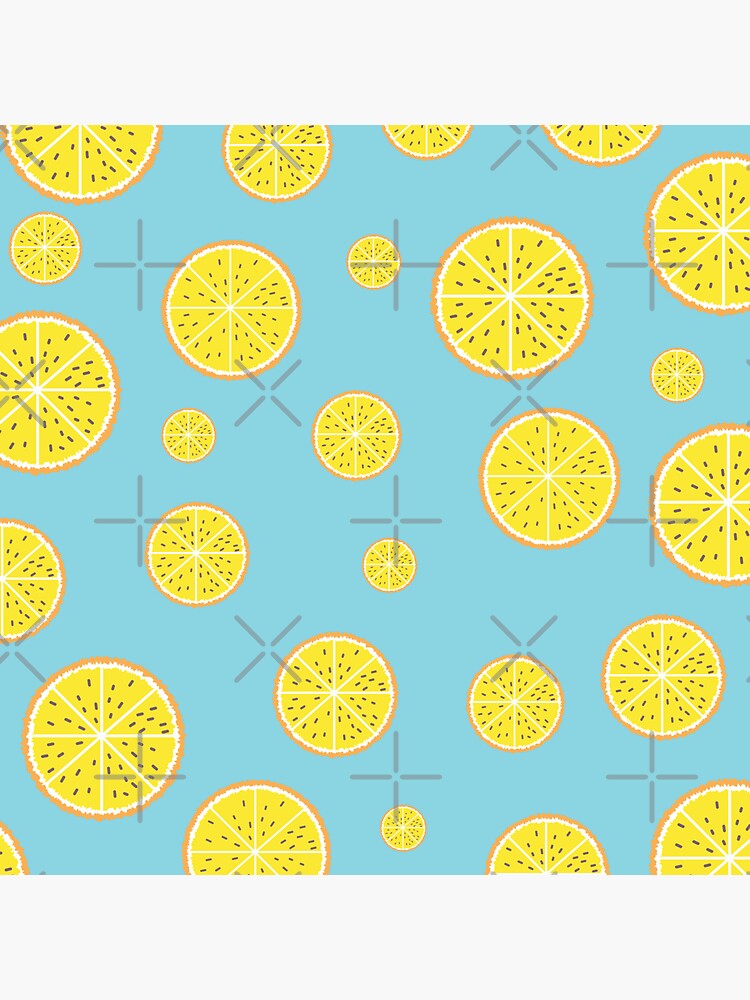 Thumbnail 3 of 3, Sticker, Bright light pattern with Fresh lemons and blue background. Minimal summer fruits pattern. designed and sold by Victoria Riabov.