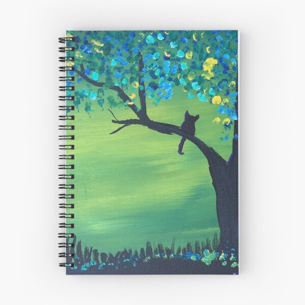 Item preview, Cat on a tree branch with colorful leaves designed and sold by catladyjoy.