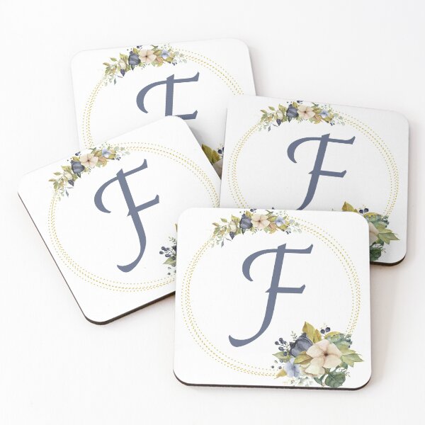 Item preview, Gold Green Blue Floral Wreath Bouquet Initial Letter F designed and sold by TheFamilyVan.