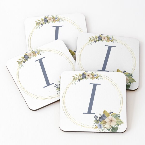 Item preview, Gold Green Blue Floral Wreath Bouquet Initial Letter i designed and sold by TheFamilyVan.