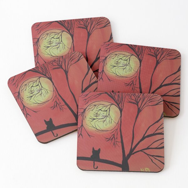 Cat face branches Coasters (Set of 4)