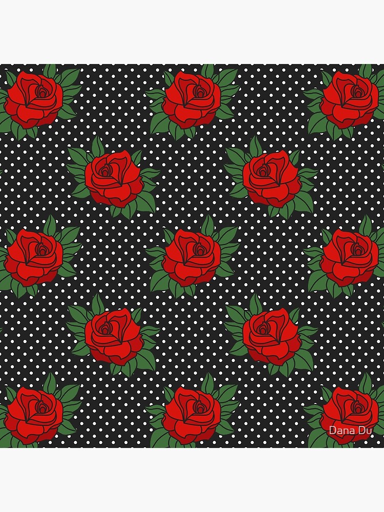 Retro Sixties Rockabilly red roses on polka dots by danadudesign