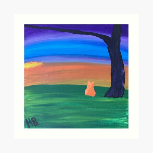 Orange cat watching sunset Art Print
