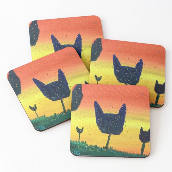 Alien Cat Flowers Coasters (Set of 4)