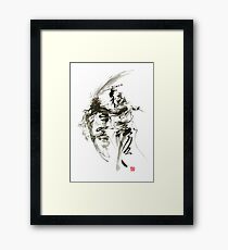Samurai sword bushido katana short knife ninja shadow martial arts sumi-e original ink painting artwork Framed Print